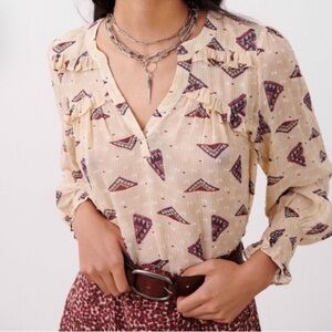 ba&sh Cream and Purple Patterned Blouse